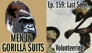 Statue of two people helping each other - Men in Gorilla Suits Ep. 159: Last Seen…Volunteering